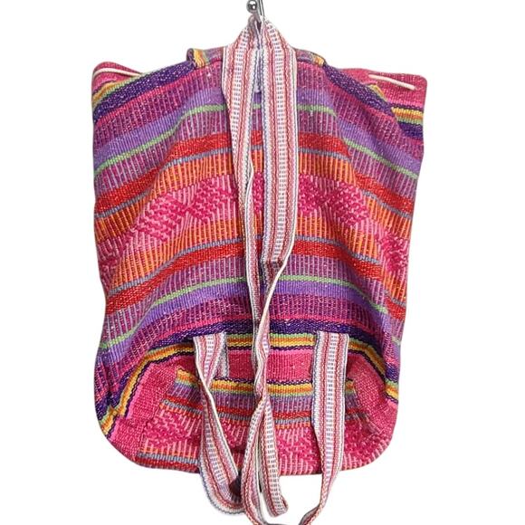 Disney Hand Woven Backpack Purse Minnie Mouse Disneyland Colorful Sack Tote - Picture 2 of 7